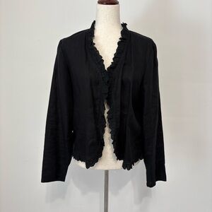 Relativity 100% Black Linen Ruffle Blazer Jacket Sz XL